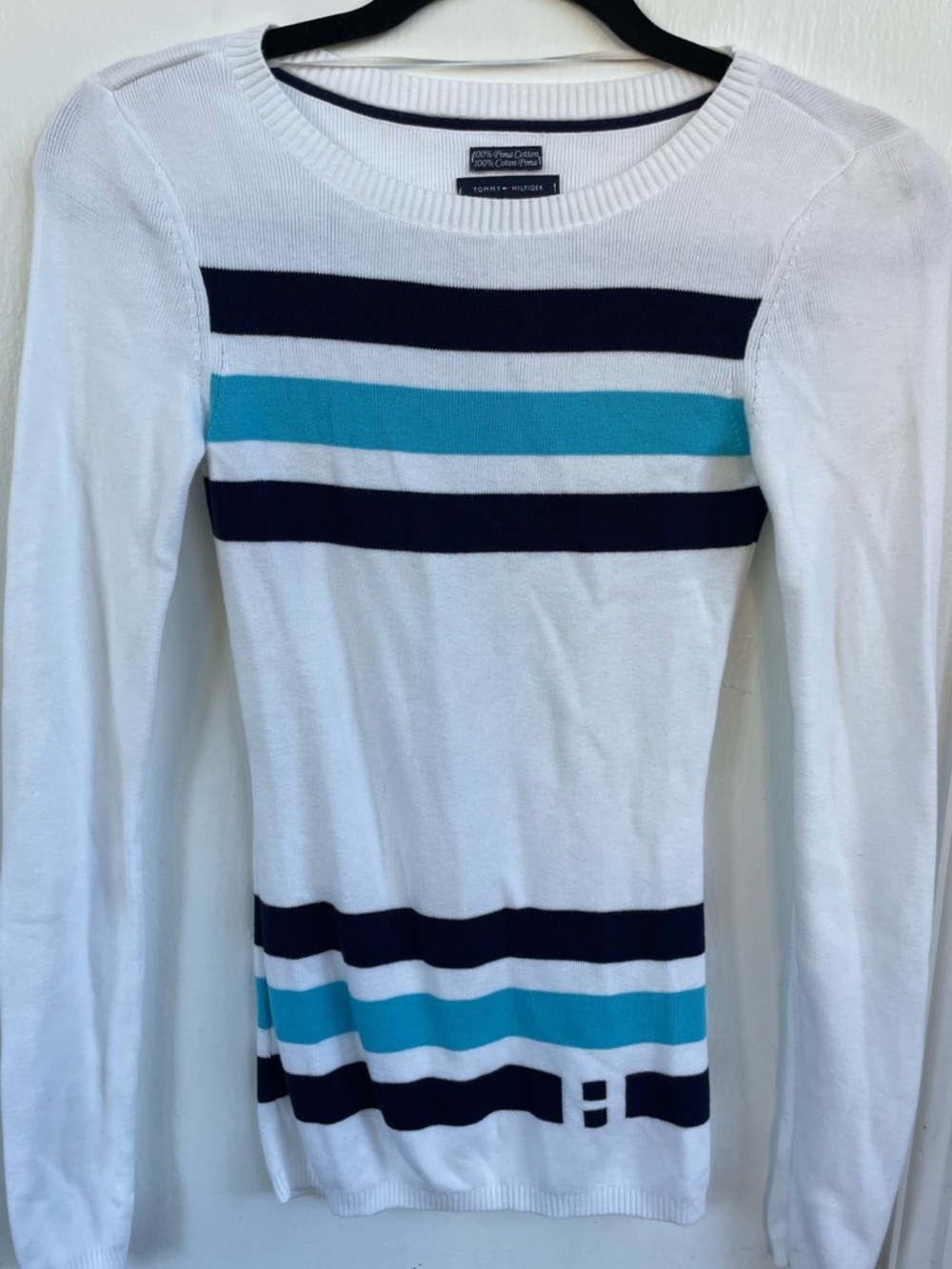 Tommy Hilfiger White Sweater with Navy Stripe